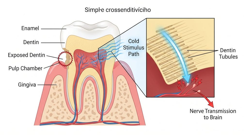 Túbulos de dentina expuestos que provocan hipersensibilidad dental